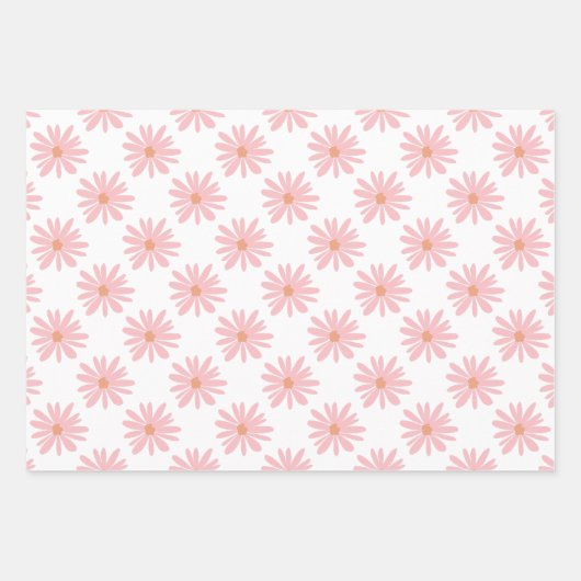 Feuille De Papier Cadeau BOHO Daisy Motif Saumon rose Floral (Devant 3)