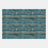 Feuille De Papier Cadeau Boho en or bleu turquoise (Devant)