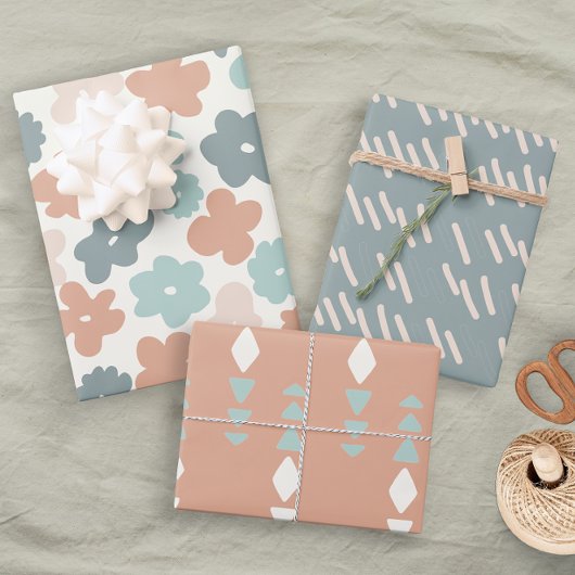 Feuille De Papier Cadeau Boho Géométrique Neutral Fun Floral Pastel