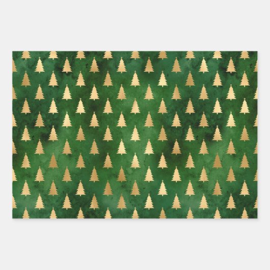 Feuille De Papier Cadeau Boho Green Gold Trees Noël (Devant)