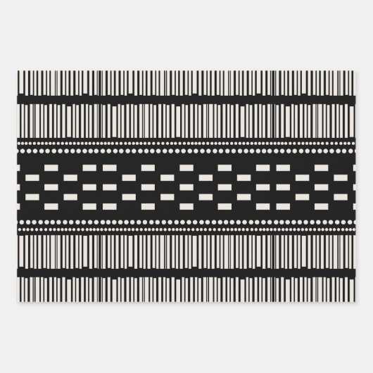 Feuille De Papier Cadeau Boho Lignes Scandinaves Points Noir Blanc (Devant 3)