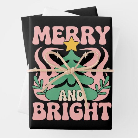 Feuille De Papier Cadeau Boho Merry and Bright Personalized Floral Xmas (En situation)