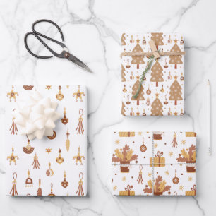 Feuille De Papier Cadeau Boho Pastel Noël Arbre Décor Élément Motif