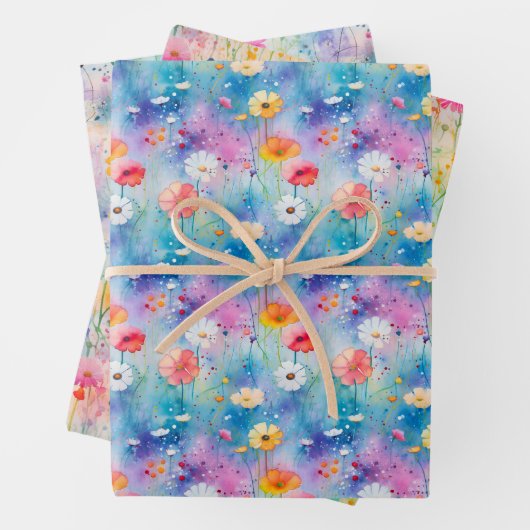 FEUILLE DE PAPIER CADEAU BOHO PRINTEMPS PRAIRIE FLORALE (En situation)