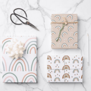 Feuille De Papier Cadeau Boho Rainbow Baby shower Beige Terracotta Green