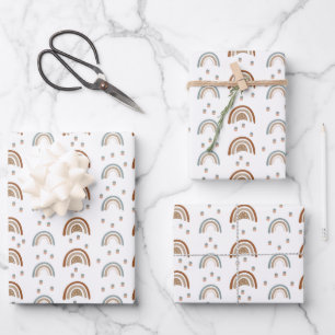 Feuille De Papier Cadeau Boho Rainbow Baby shower Beige Terracotta Green W
