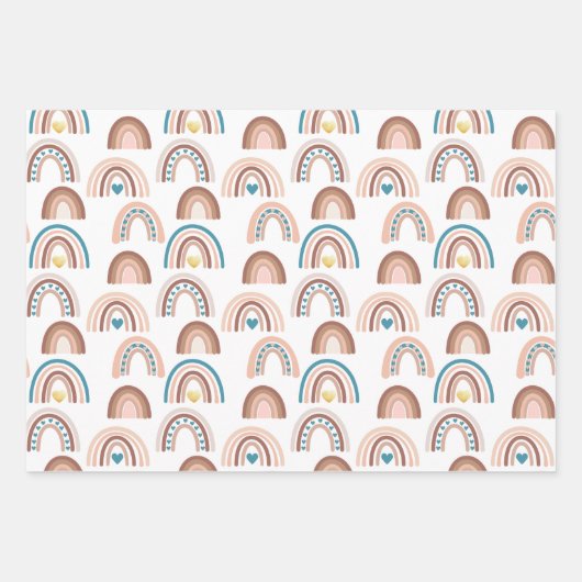 Feuille De Papier Cadeau Boho Rainbow Blue Blush Gold Hearts (Devant 2)
