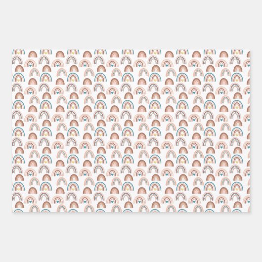 Feuille De Papier Cadeau Boho Rainbow Blue Blush Gold Hearts (Devant)