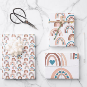 Feuille De Papier Cadeau Boho Rainbow Blue Blush Gold Hearts