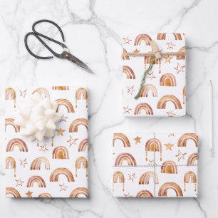 Feuille De Papier Cadeau Boho Rainbow Stars Terracotta Marron Baby Shower