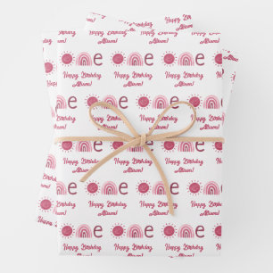 Feuille De Papier Cadeau Boho rose mignon Arc-en-ciel Premier anniversaire