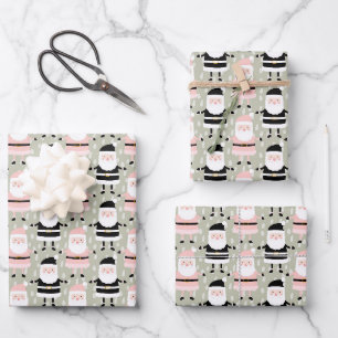 Feuille De Papier Cadeau Boho rose vert Père Noël Noël Fêtes