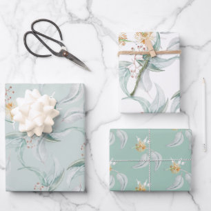 Feuille De Papier Cadeau Boho Sage Vert Aquarelle En Floraison Eucalyptus