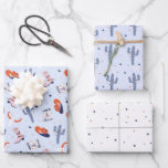 Feuille De Papier Cadeau Boho Western Christmas Collection - Bleu<br><div class="desc">Cute motif boho avec des éléments occidentaux ludiques dans le style de Noël. Couleurs rose rose,  bleu,  orange et blanc sur arrière - plan bleu clair.</div>