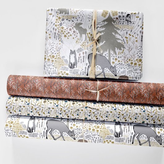 Feuille De Papier Cadeau Bois Animaux Bois d'hiver
