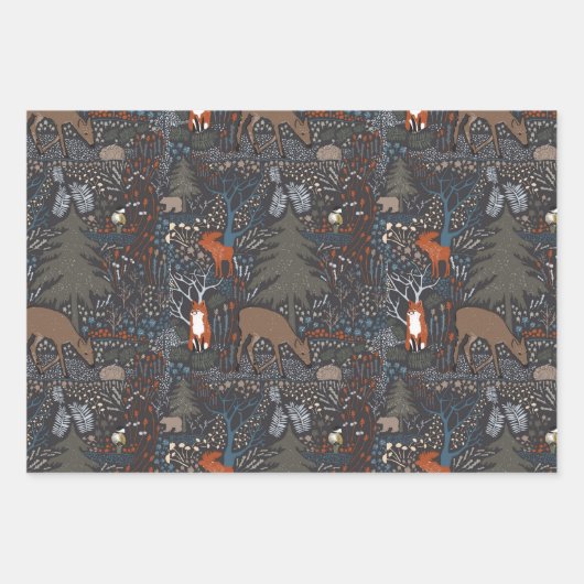 Feuille De Papier Cadeau Bois Animaux Bois d'hiver (Devant)