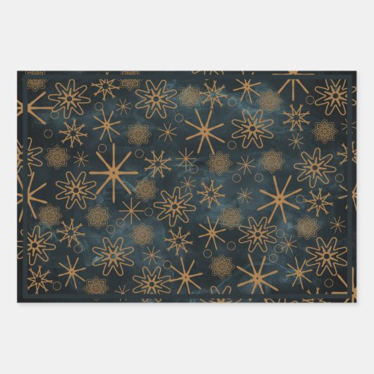 Feuille De Papier Cadeau Bois Animaux Noël Turquoise (Devant)