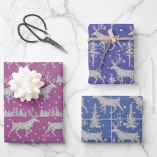 Feuille De Papier Cadeau Bois d'argent Forêt d'épinette Bleu pourpre