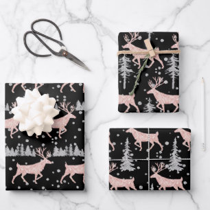 Feuille De Papier Cadeau Bois d'argent rose pâle Spruce Arbre Noir