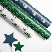 Feuille De Papier Cadeau Bois d'hiver - Ours, pins et flocons de neige