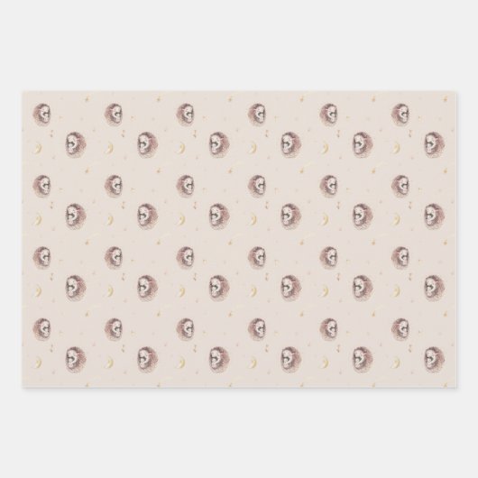 Feuille De Papier Cadeau Bois Motif de Hérisson pour maman et bébé (Devant)