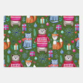 Feuille De Papier Cadeau Bois Noël Forêt d'hiver Ours Chat Fox (Devant 3)