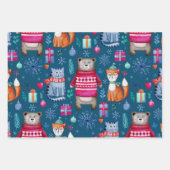 Feuille De Papier Cadeau Bois Noël Forêt d'hiver Ours Chat Fox (Devant 2)
