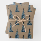 Feuille De Papier Cadeau Bois rustique d'hiver Kraft Arbres d'épinette bleu (En situation)
