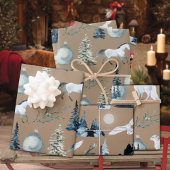 Feuille De Papier Cadeau Bois rustique d'hiver Kraft Blanc Cheval Renard &