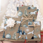 Feuille De Papier Cadeau Bois rustique d'hiver Kraft Blanc Cheval Renard &