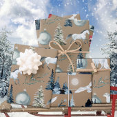 Feuille De Papier Cadeau Bois rustique d'hiver Kraft Blanc Cheval Renard &