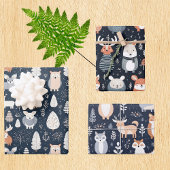 Feuille De Papier Cadeau Bois scandinave Animaux Noël hiver