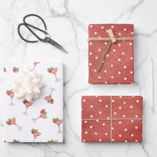 Feuille De Papier Cadeau Boissons Cocktail Fraise Points Rouges Enterrement