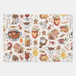 Feuille De Papier Cadeau Boissons d'hiver et desserts