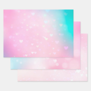 Feuille De Papier Cadeau Bokeh Coeurs rose pâle Anniversaire