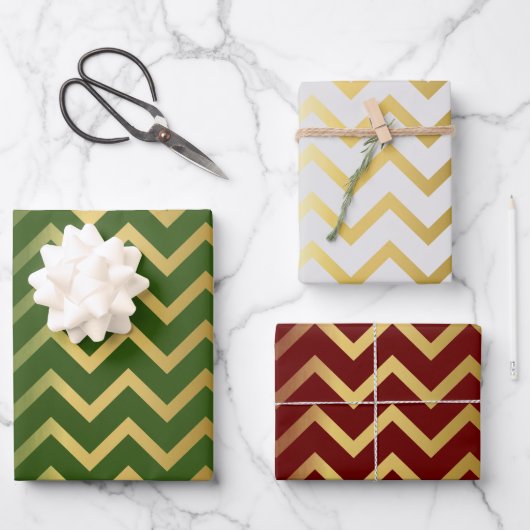 Feuille De Papier Cadeau Bold Gold Chevron Holiday Trio (Recto)