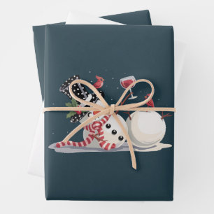 Feuille De Papier Cadeau Bonhomme de neige de Noël avec vin cadeau Xmas buv