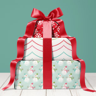 Feuille De Papier Cadeau Bonhomme de Neige de Noël Joyeux et Lumineux