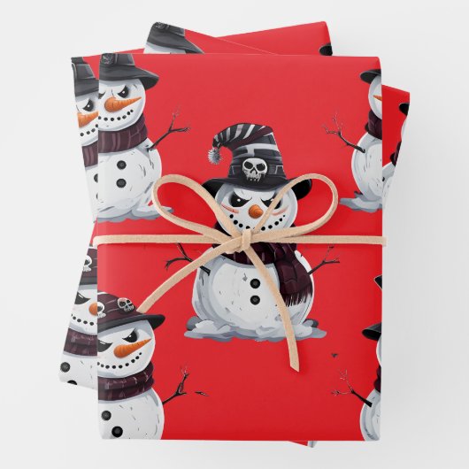Feuille De Papier Cadeau Bonhomme de neige gothique (En situation)