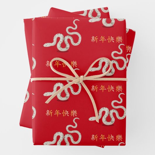 Feuille De Papier Cadeau "Bonne année" en chinois serpent 2025 (En situation)