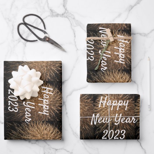 Feuille De Papier Cadeau Bonne année Golden Firework Motif 2023 Custom (Recto)