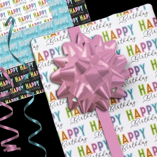 Feuille De Papier Cadeau Bonne Anniversaire Typographie simple