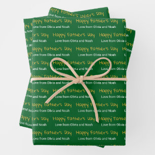 Feuille De Papier Cadeau Bonne Fête des pères Green White Children Noms