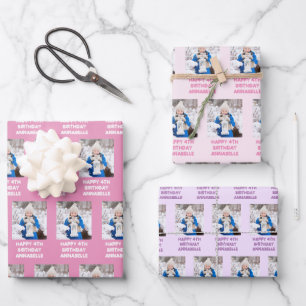 Feuille De Papier Cadeau Bonne Fille Anniversaire Nom Et Photo Rose Et Lila