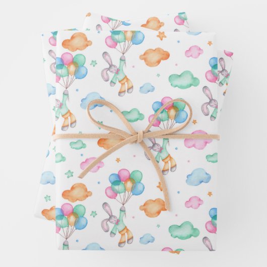 Feuille De Papier Cadeau Bons Easterbunnies et Balloons (En situation)