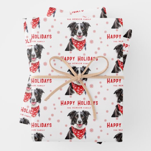 Feuille De Papier Cadeau Border Collie Red Heart Bandana Christmas (En situation)