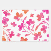 Feuille De Papier Cadeau Bords de fleurs d'aquarelle rose et orange chauds (Devant 2)