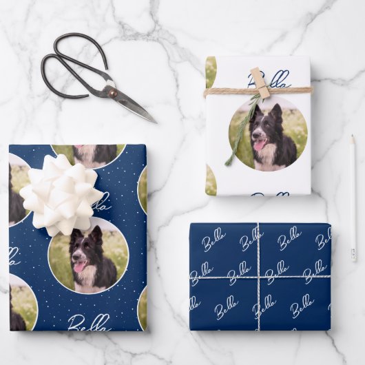 Feuille De Papier Cadeau Bordure Collie Chien Photo Script tendance Nom de  (Recto)
