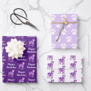 Feuille De Papier Cadeau Bordure Terrier Chien Silhouett Purple Joyeux Anni