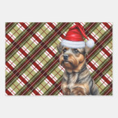 Feuille De Papier Cadeau Bordure Terrier rouge vert Plat Noël (Devant 3)